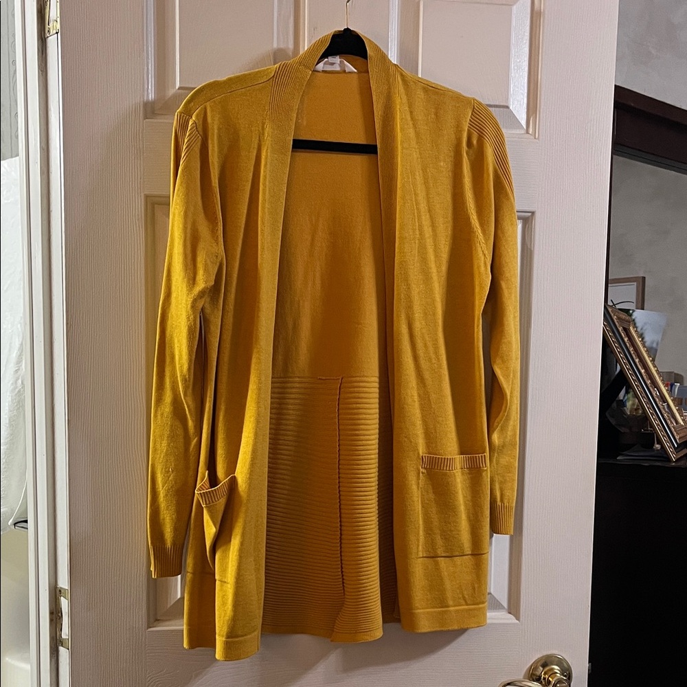 Time and Tru Yellow Open Cardigan